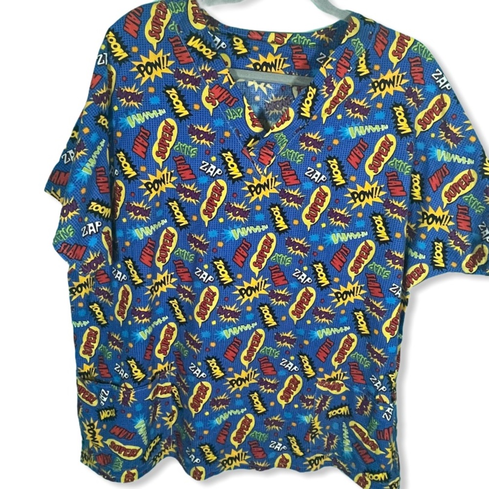 Hand Made Comic Book Style Scrub Top (Check Desc)